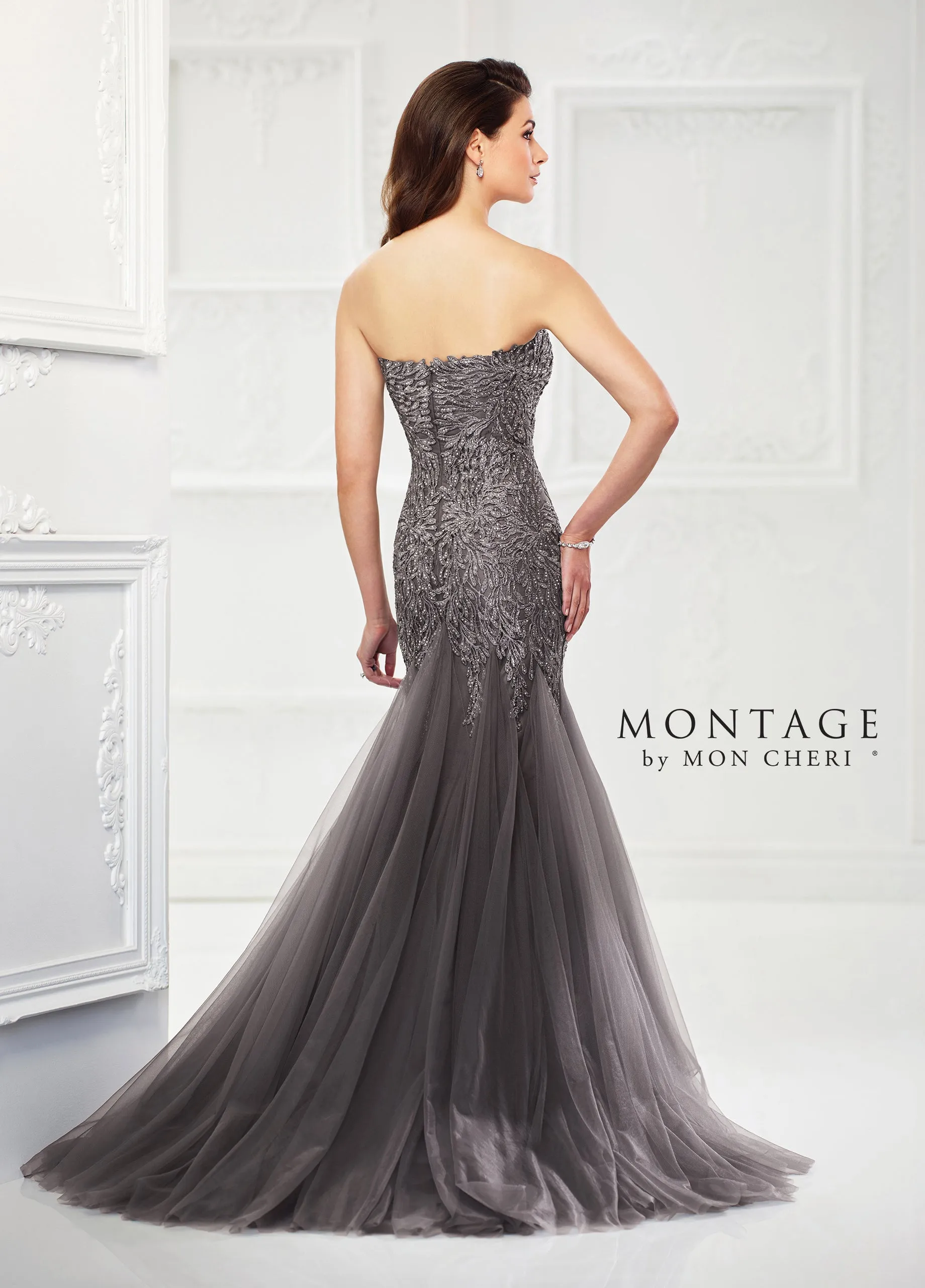 Montage 118964 Strapless Beaded Tulle Trumpet Gown