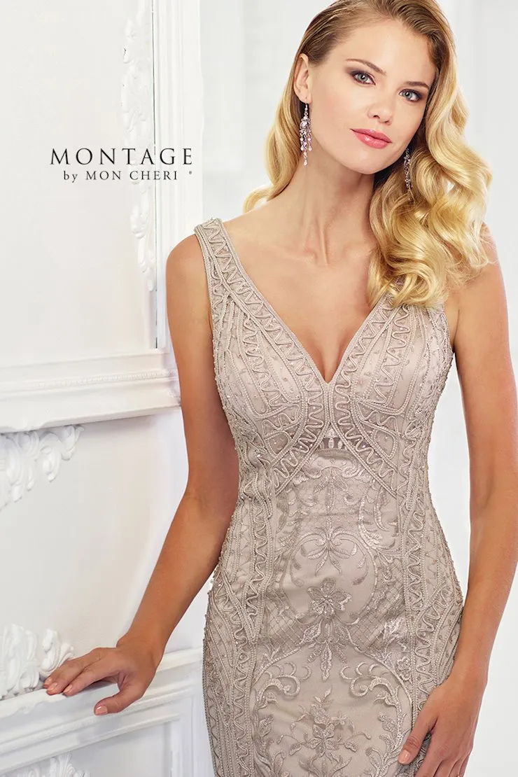 Montage 118975 V-Neck Ribbon Lace Gown