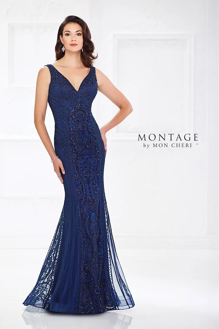 Montage 118975 V-Neck Ribbon Lace Gown