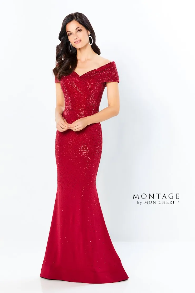 Montage 220949 Off The Shoulder Jersey Stone Gown