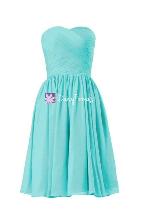 Nice Aqua Blue Bridesmaids Dress Short Strapless Chiffon Party Dress Cocktail Dress (BM10824S)