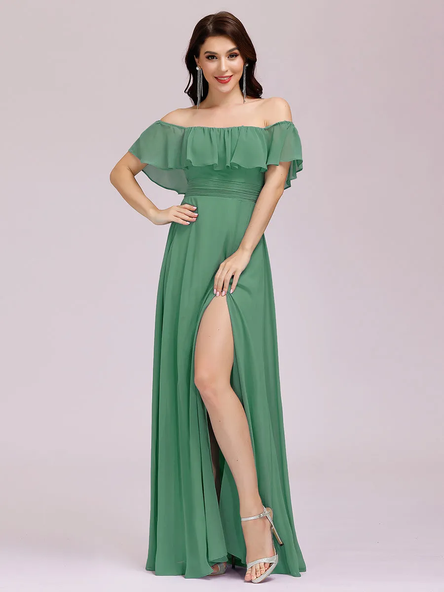 Off Shoulder Ruffle Thigh Split Wholesale Bridesmaid Dresses