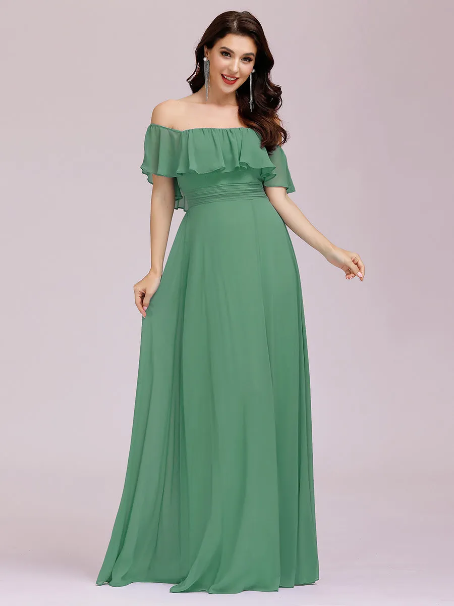 Off Shoulder Ruffle Thigh Split Wholesale Bridesmaid Dresses