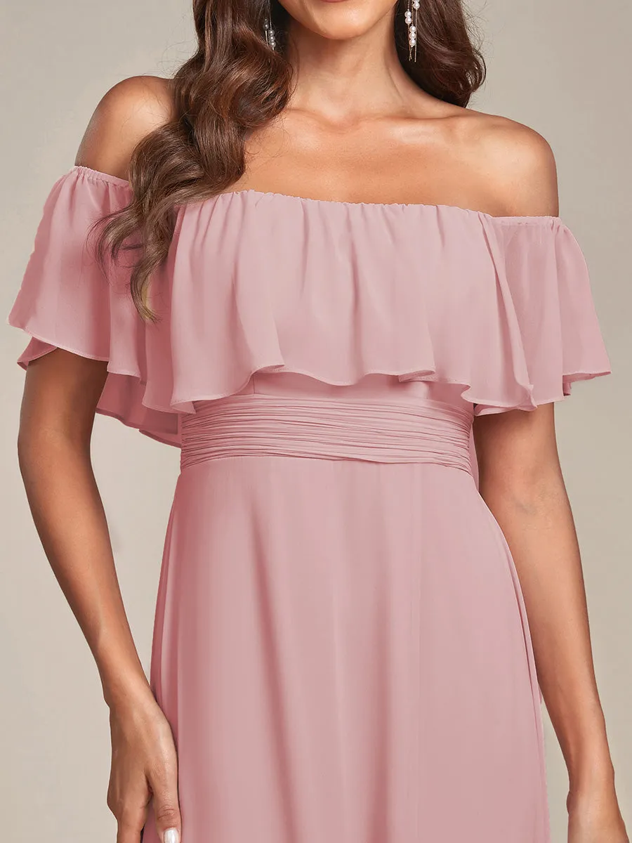 Off Shoulder Ruffle Thigh Split Wholesale Bridesmaid Dresses