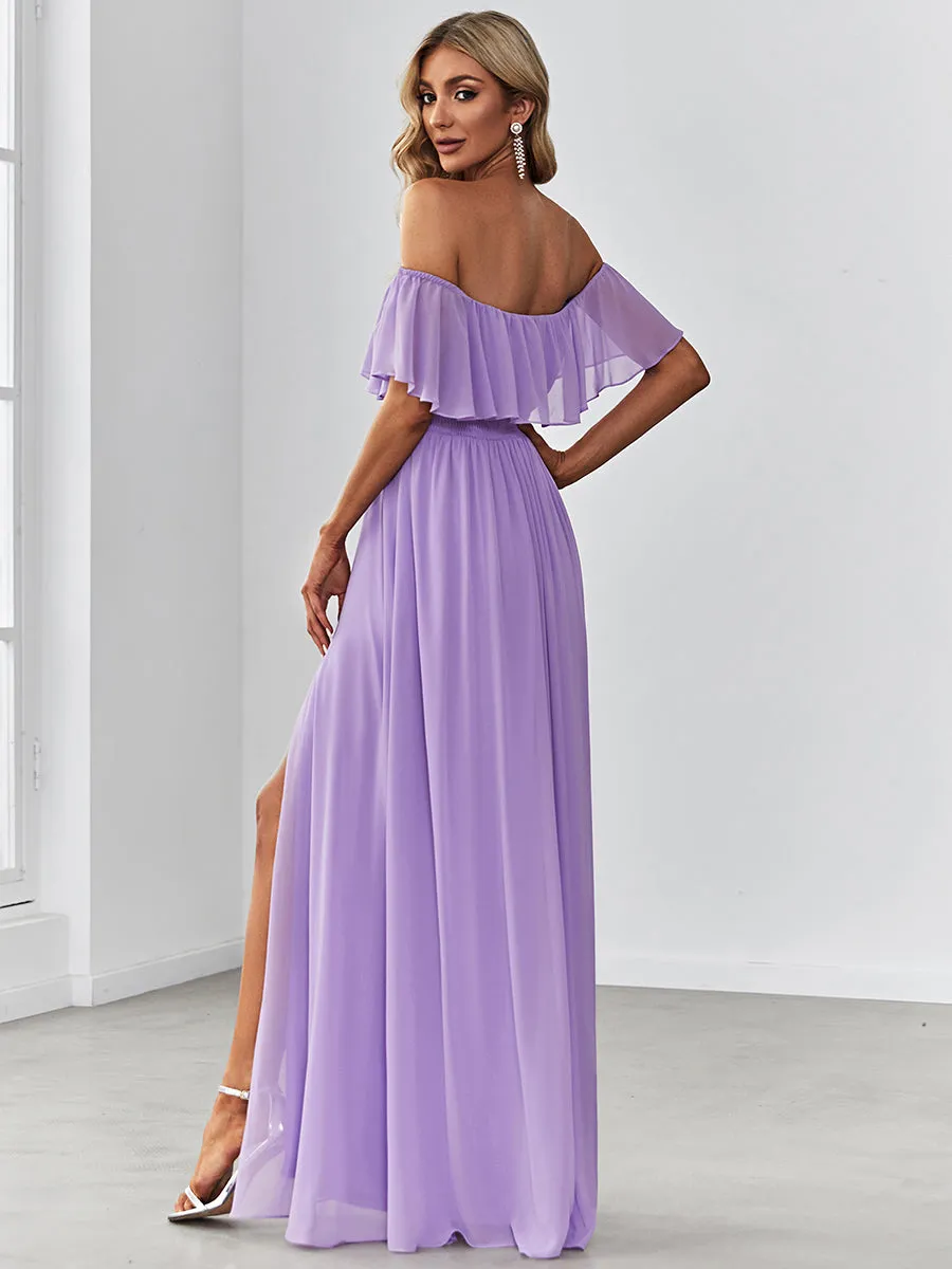 Off Shoulder Ruffle Thigh Split Wholesale Bridesmaid Dresses