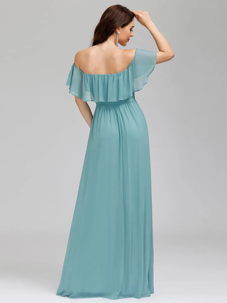 Off Shoulder Ruffle Thigh Split Wholesale Bridesmaid Dresses