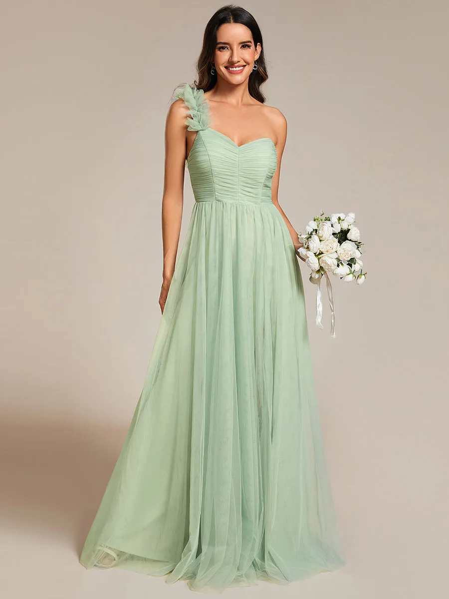 Pleated Backless One Shoulder Split Tulle Wholesale Bridesmaid Dresses