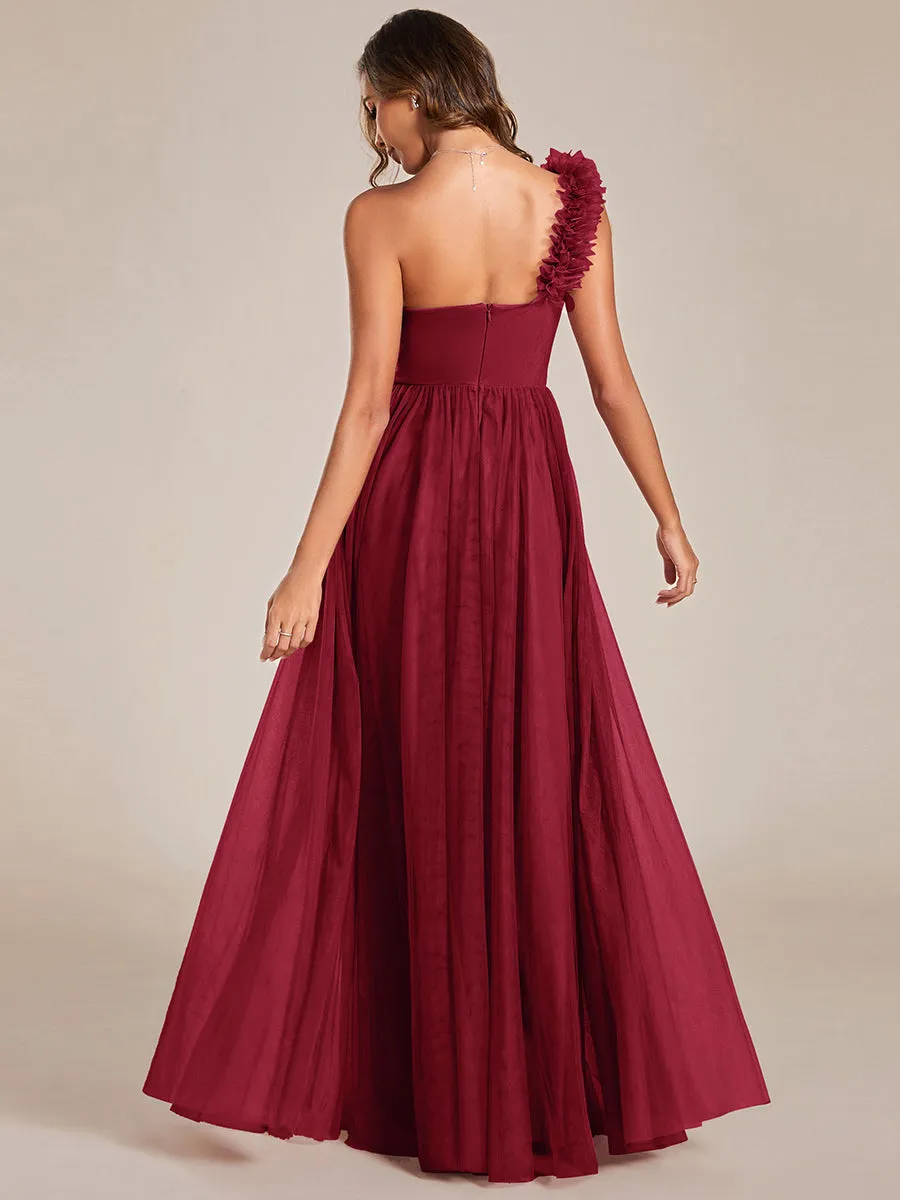 Pleated Backless One Shoulder Split Tulle Wholesale Bridesmaid Dresses