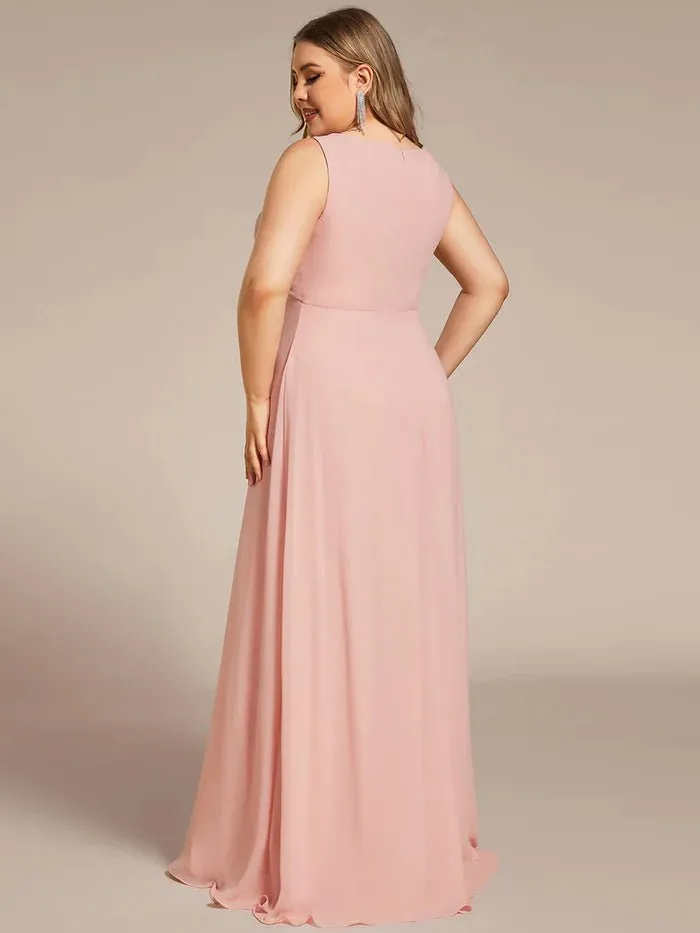 Plus A-Line V Neck Appliques Ruched  Evening Dresses