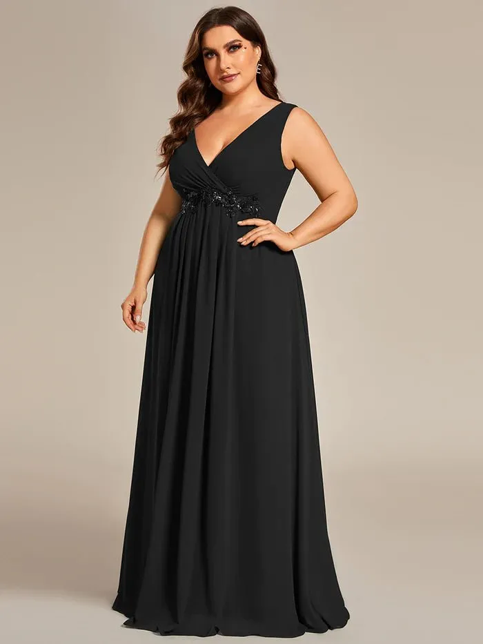 Plus A-Line V Neck Appliques Ruched  Evening Dresses