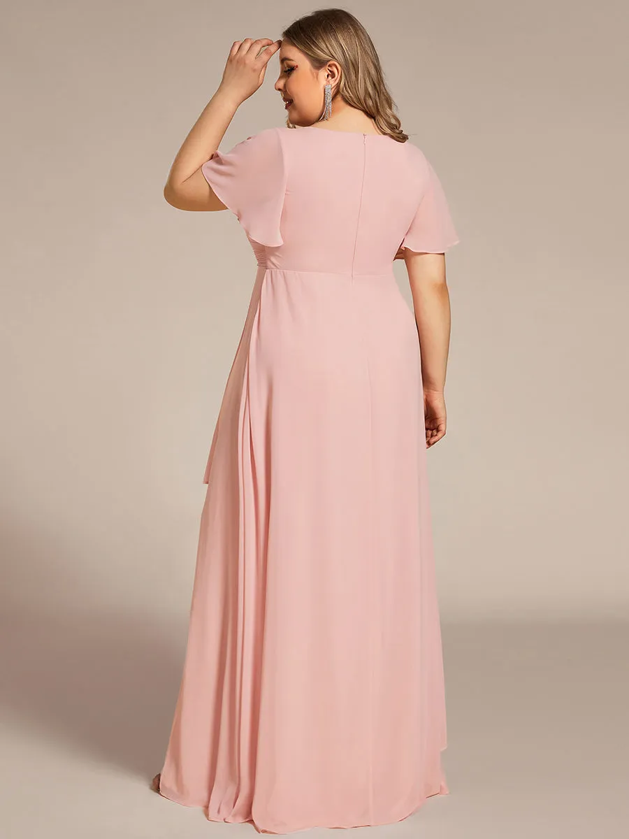 Plus Side Split V Neck Ruched Wholesale Chiffon Bridesmaid Dresses