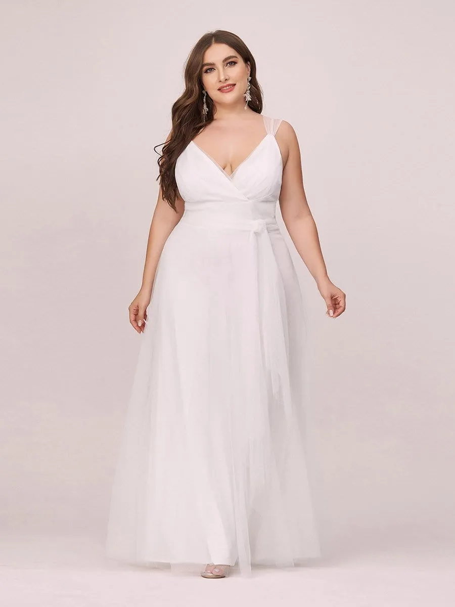 Plus Size Cap Sleeves Simple Tulle Wedding Dress