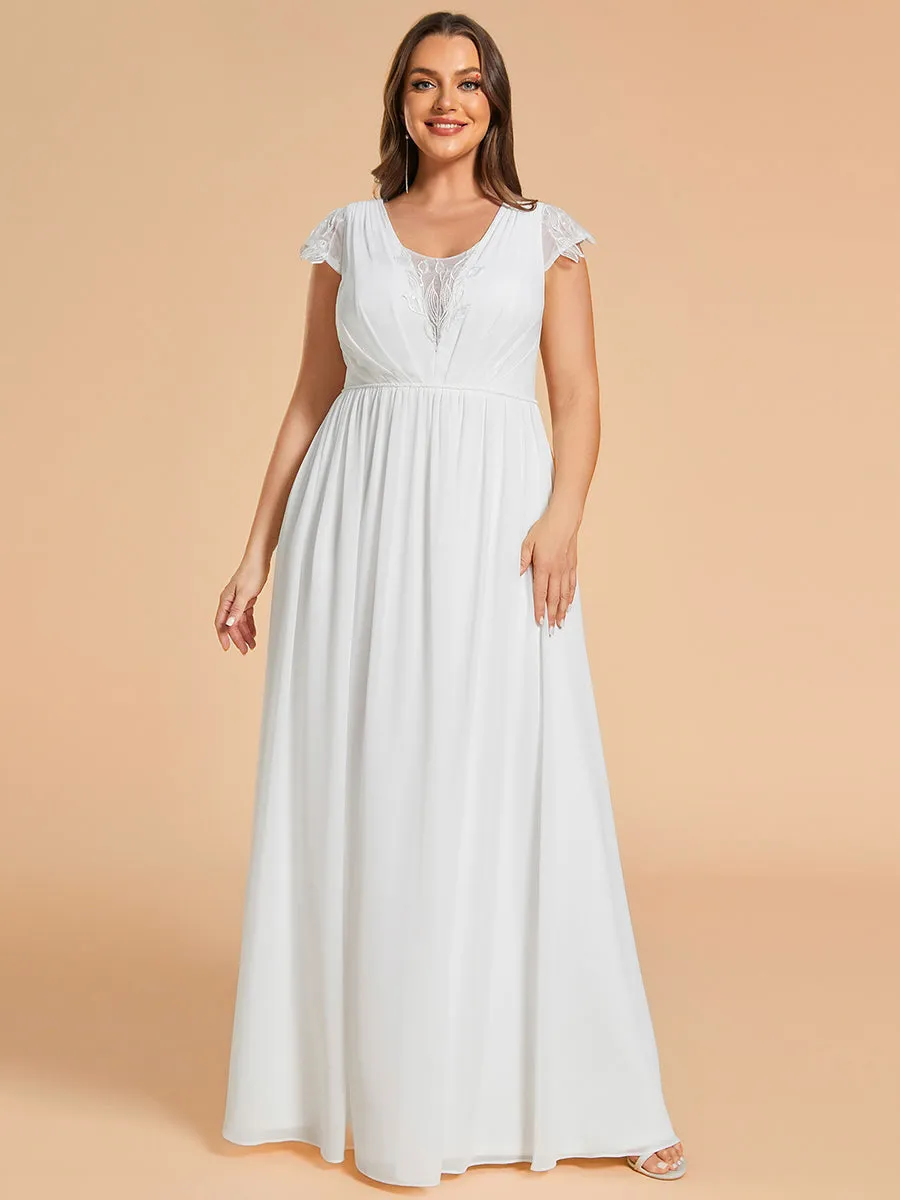 Plus Size Hollow Pleated V-Neck Simple Wedding Dress with Short Sleeves