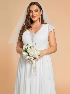 Plus Size Hollow Pleated V-Neck Simple Wedding Dress with Short Sleeves