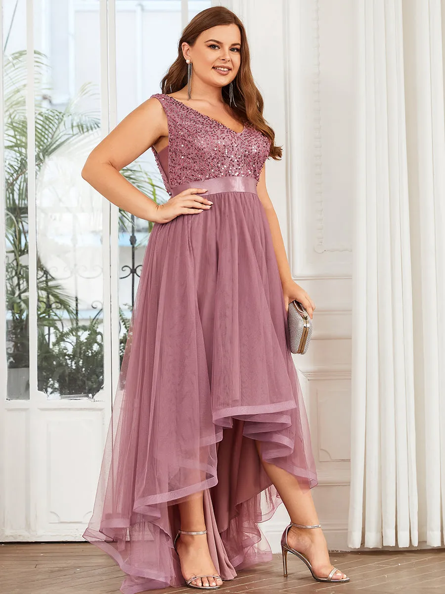 Plus Size Sparkling Wholesale Evening Dresses with Asymmetrical Hem Deep V Neck