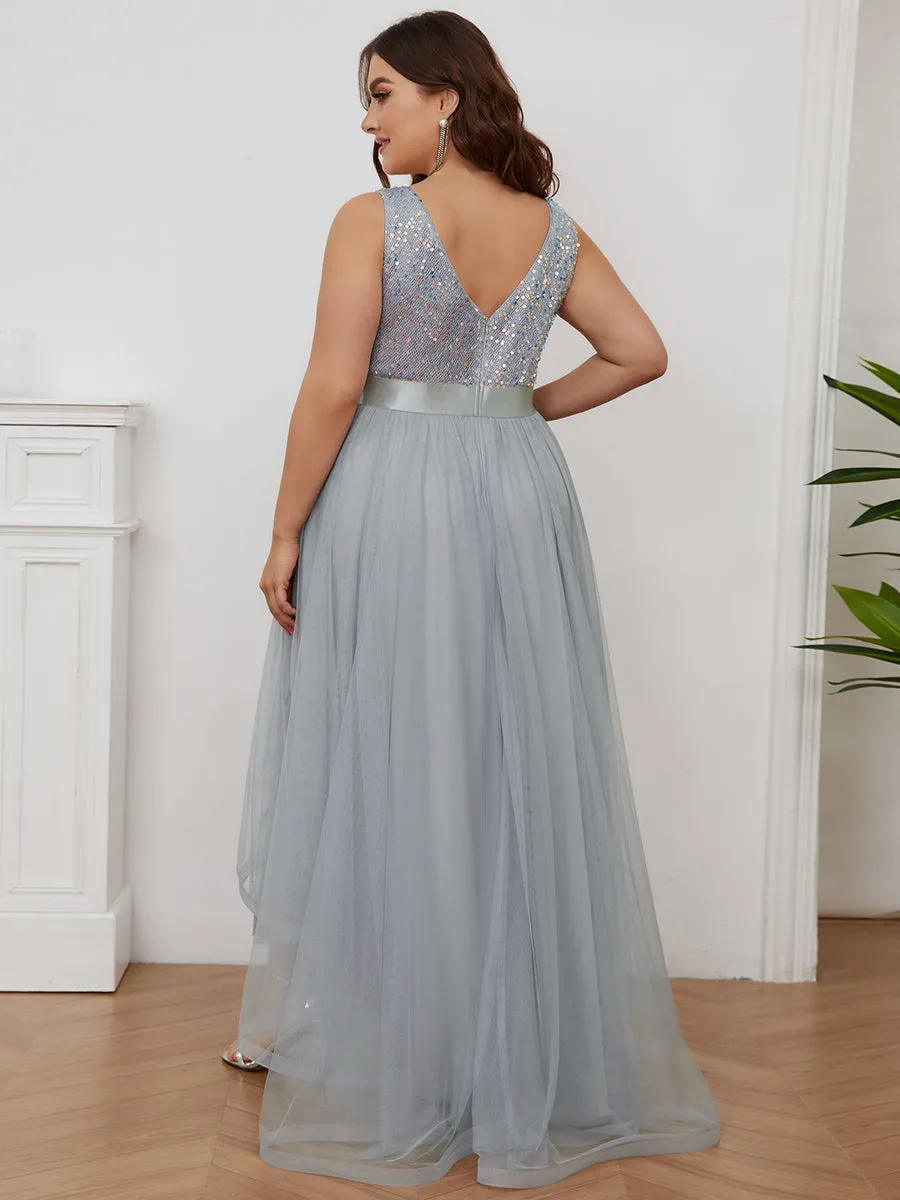 Plus Size Sparkling Wholesale Evening Dresses with Asymmetrical Hem Deep V Neck