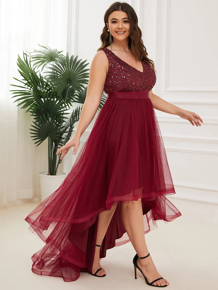 Plus Size Sparkling Wholesale Evening Dresses with Asymmetrical Hem Deep V Neck