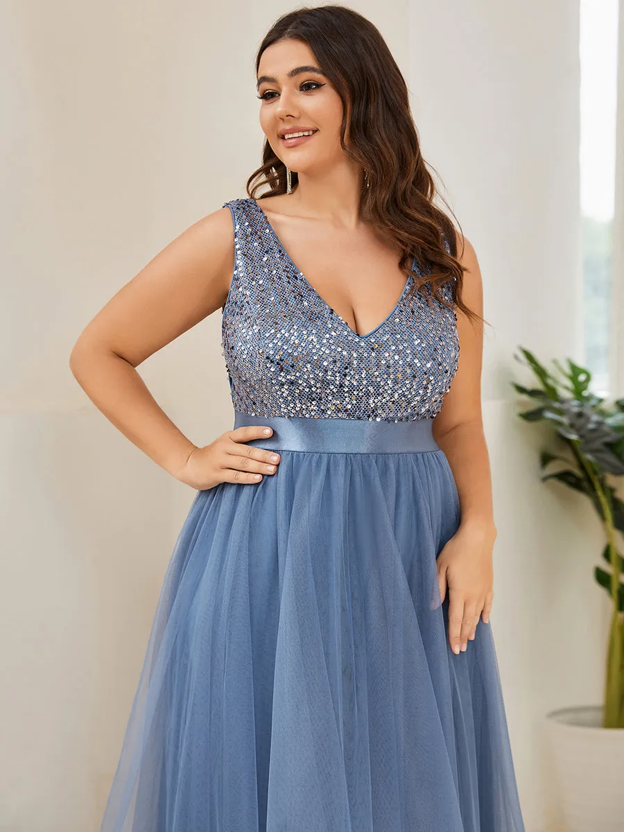 Plus Size Sparkling Wholesale Evening Dresses with Asymmetrical Hem Deep V Neck