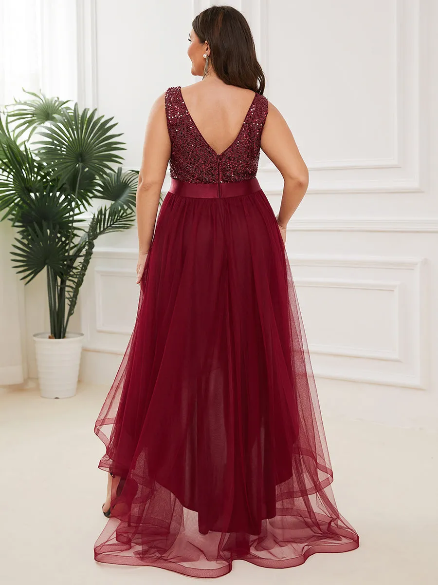 Plus Size Sparkling Wholesale Evening Dresses with Asymmetrical Hem Deep V Neck