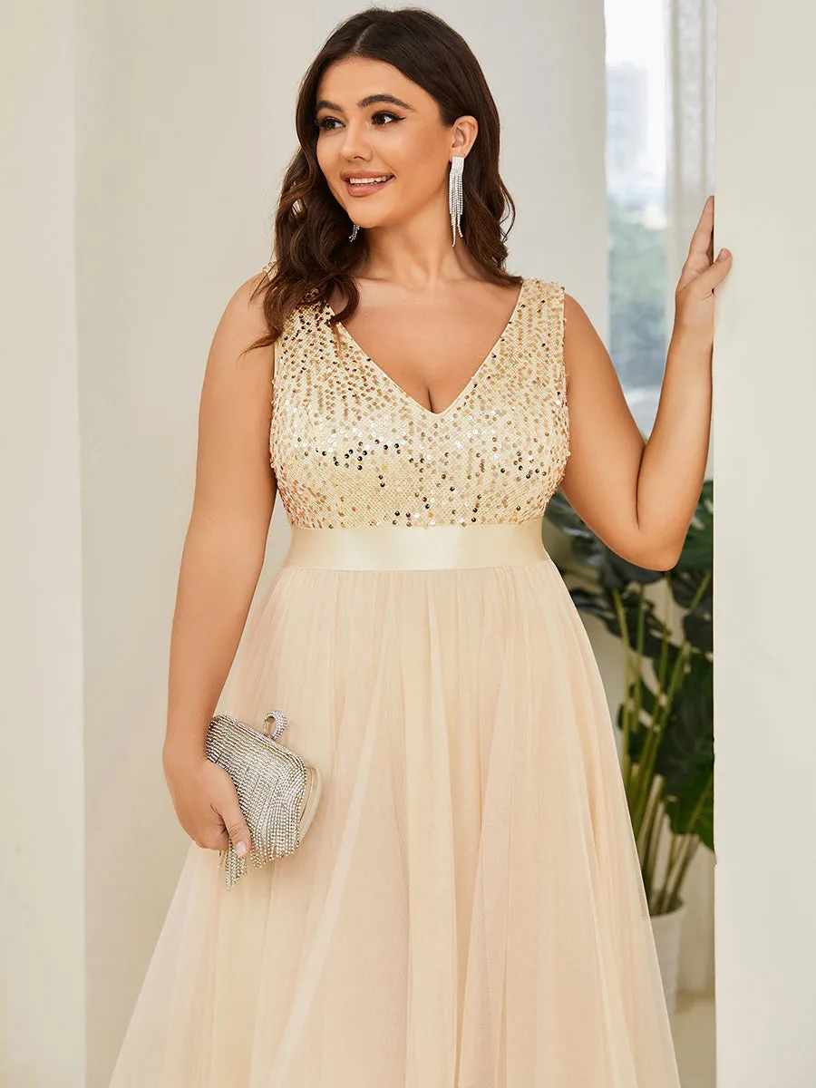 Plus Size Sparkling Wholesale Evening Dresses with Asymmetrical Hem Deep V Neck