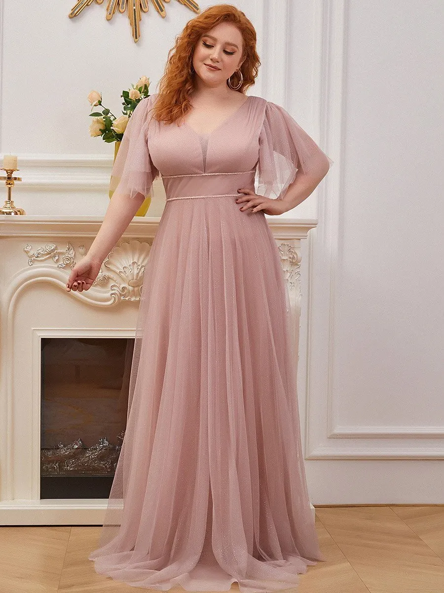 Plus Size Wholesale Tulle Evening Dress with Deep V Neck