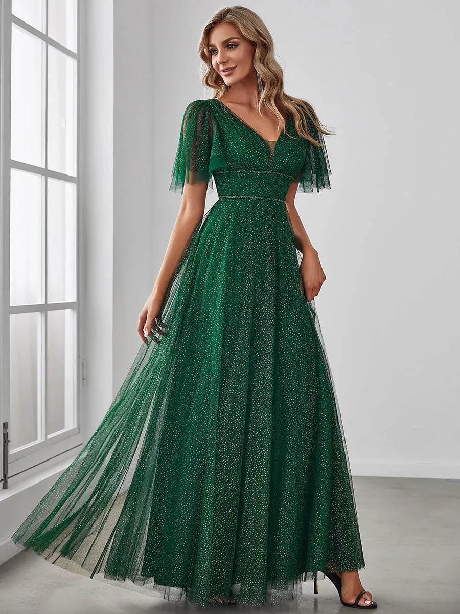 Plus Size Wholesale Tulle Evening Dress with Deep V Neck