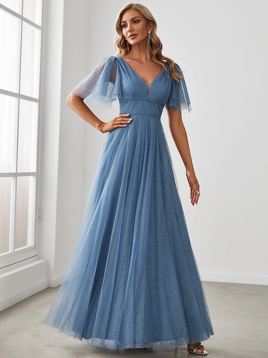 Plus Size Wholesale Tulle Evening Dress with Deep V Neck