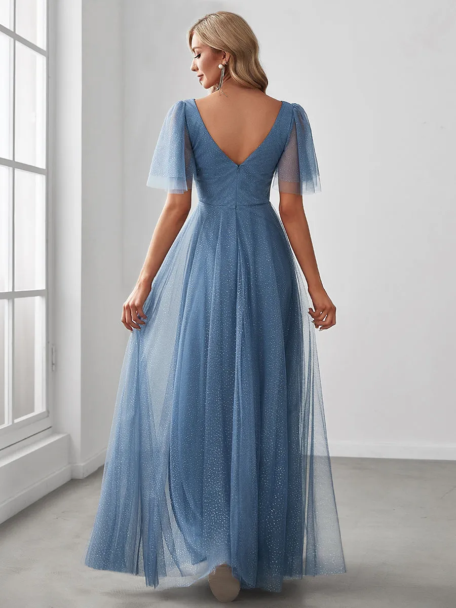 Plus Size Wholesale Tulle Evening Dress with Deep V Neck