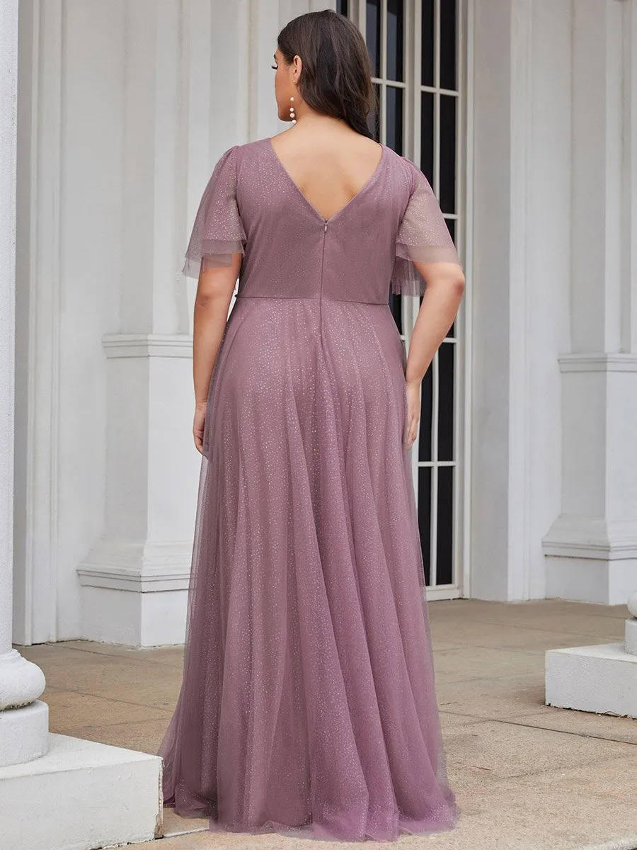 Plus Size Wholesale Tulle Evening Dress with Deep V Neck