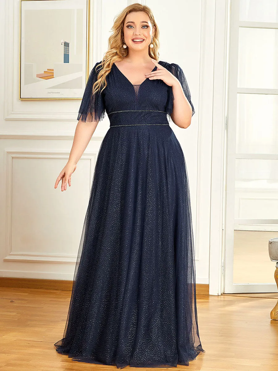 Plus Size Wholesale Tulle Evening Dress with Deep V Neck