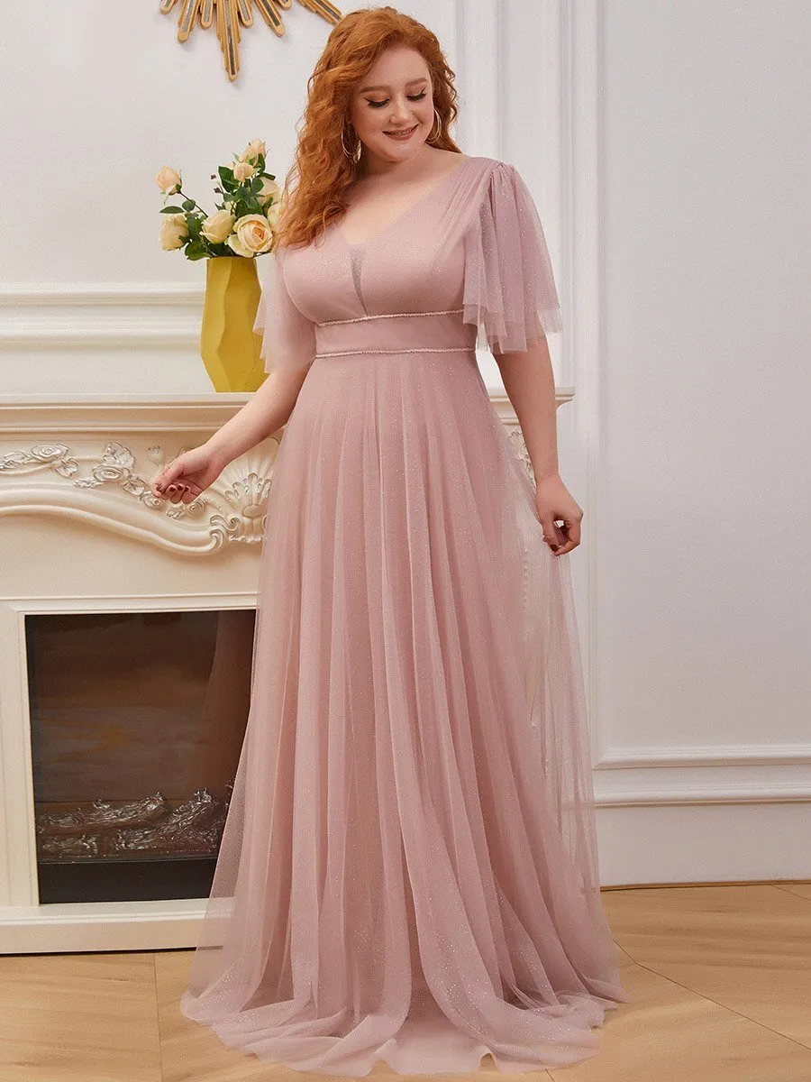 Plus Size Wholesale Tulle Evening Dress with Deep V Neck