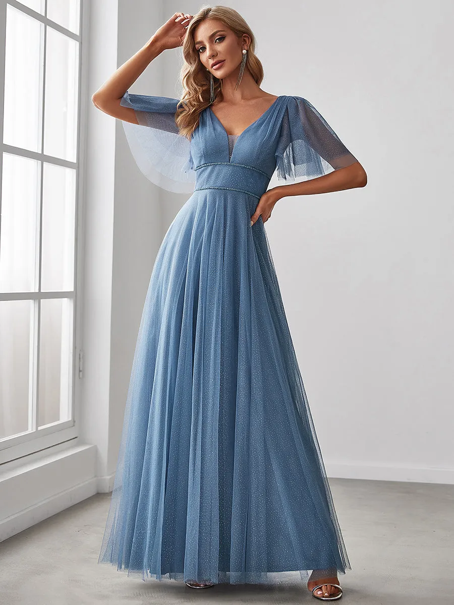 Plus Size Wholesale Tulle Evening Dress with Deep V Neck