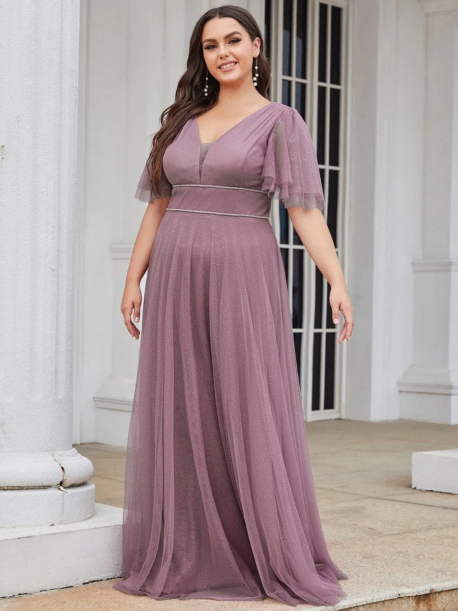 Plus Size Wholesale Tulle Evening Dress with Deep V Neck