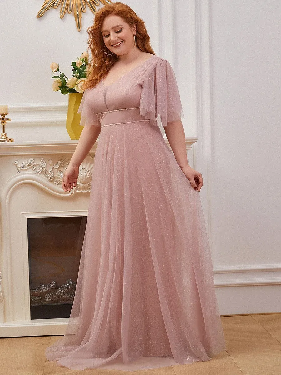 Plus Size Wholesale Tulle Evening Dress with Deep V Neck