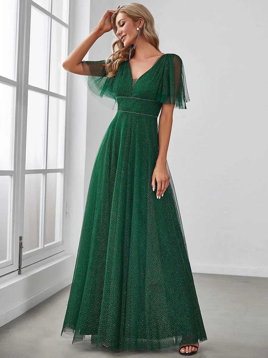 Plus Size Wholesale Tulle Evening Dress with Deep V Neck