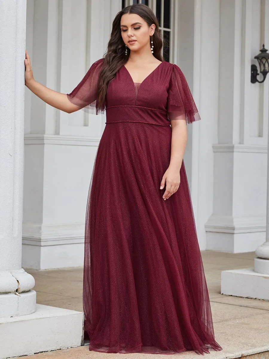 Plus Size Wholesale Tulle Evening Dress with Deep V Neck