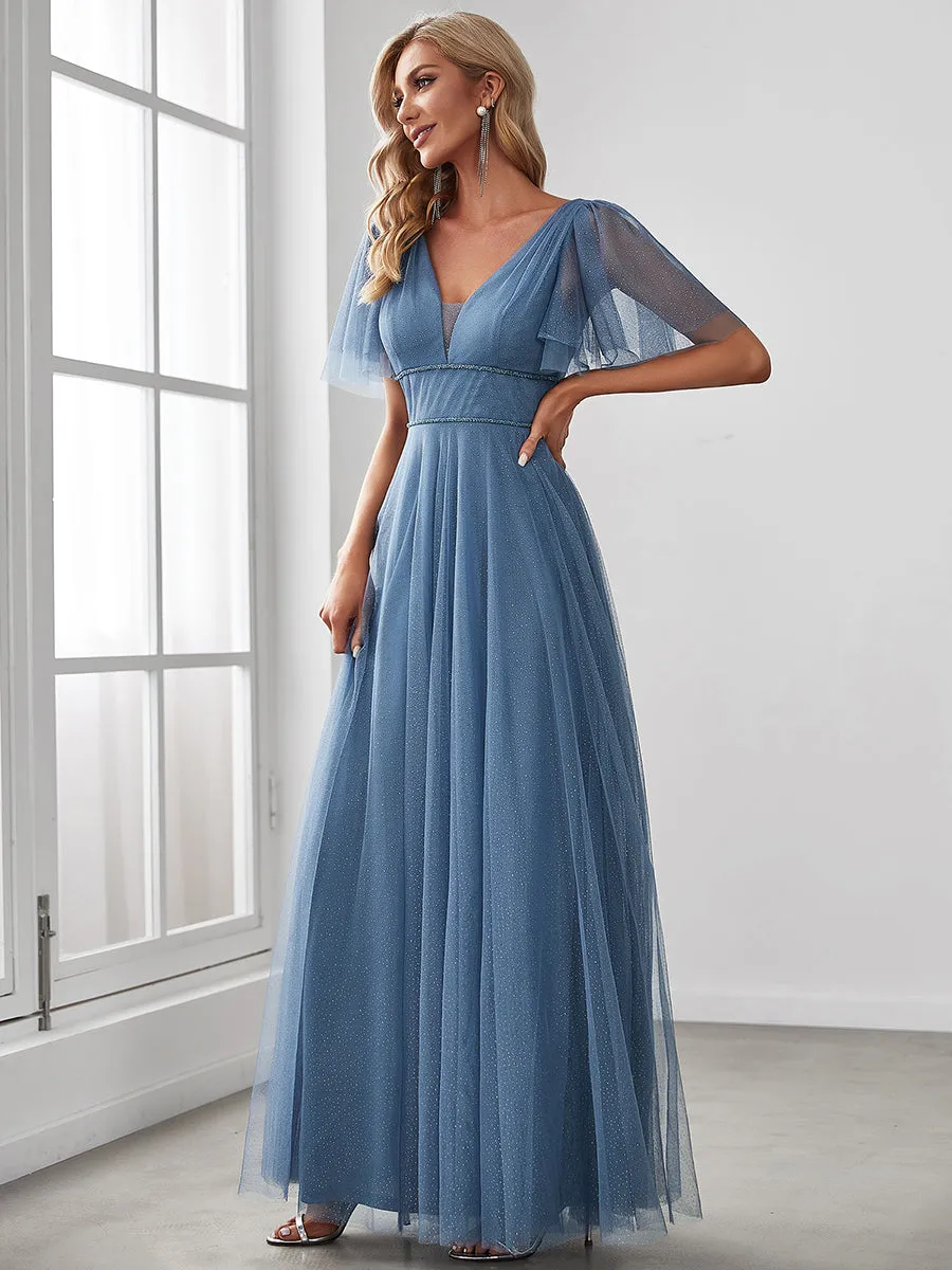 Plus Size Wholesale Tulle Evening Dress with Deep V Neck