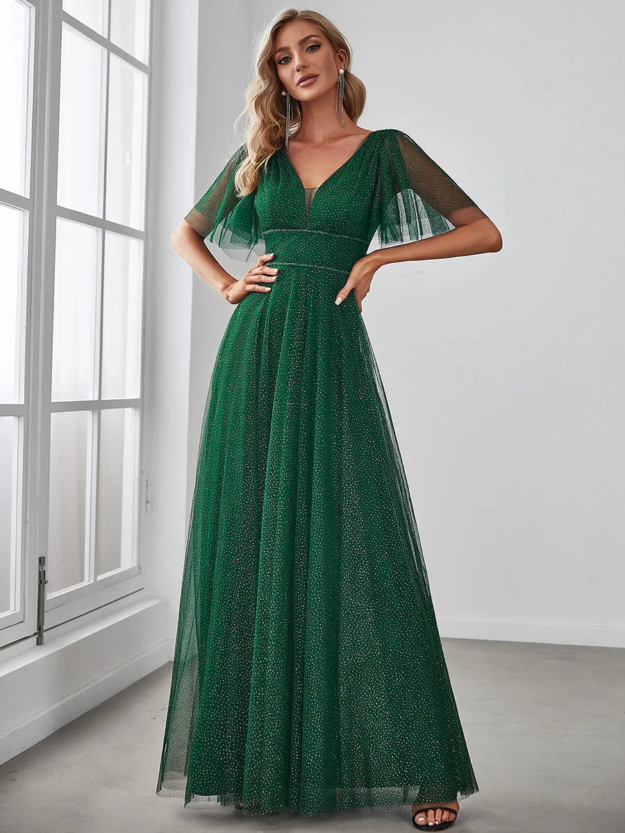 Plus Size Wholesale Tulle Evening Dress with Deep V Neck