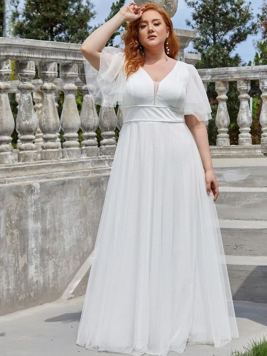 Plus Size Wholesale Tulle Evening Dress with Deep V Neck