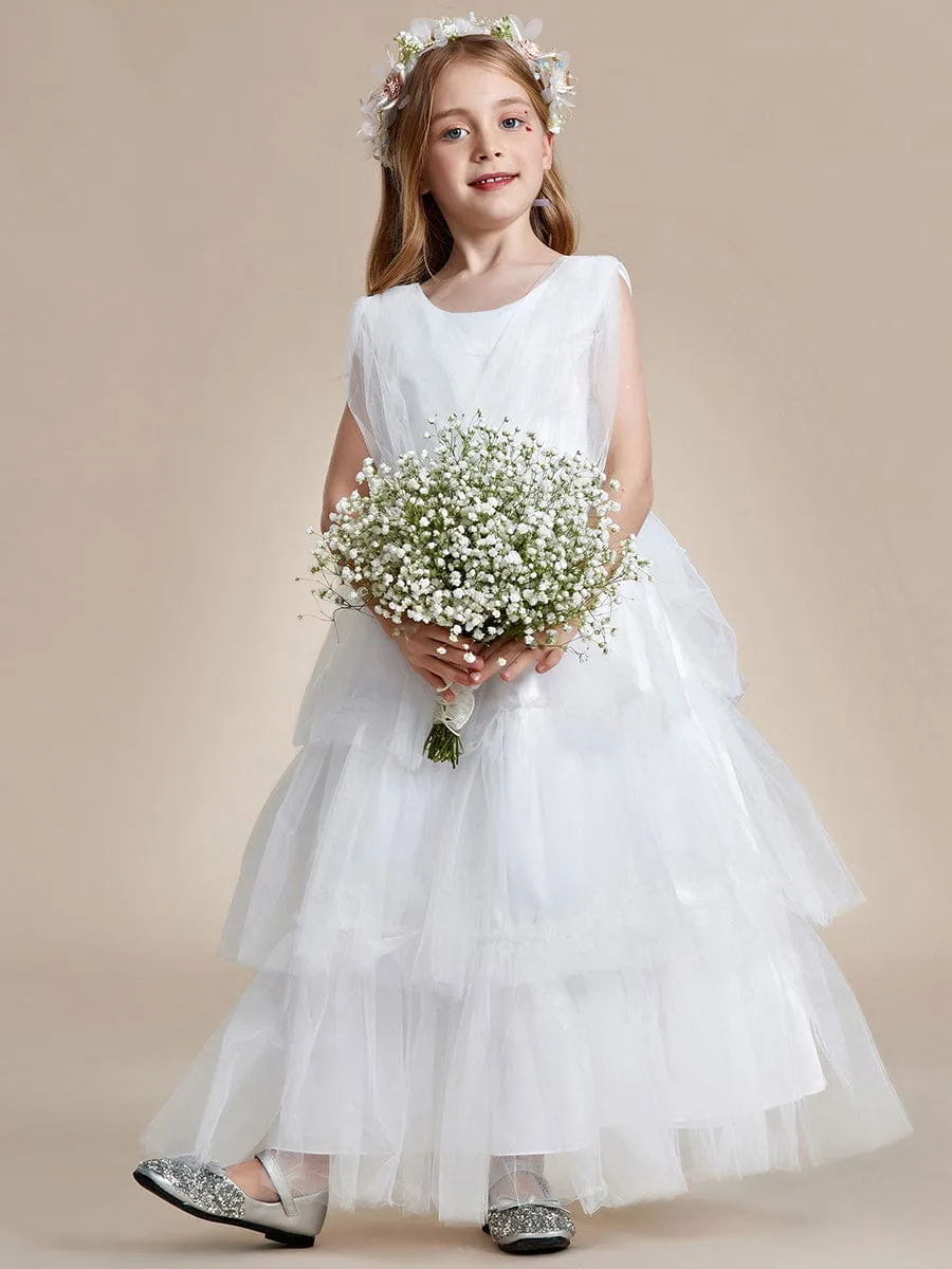 Princess Style Layered Cake Long Tulle Flower Girls Dress