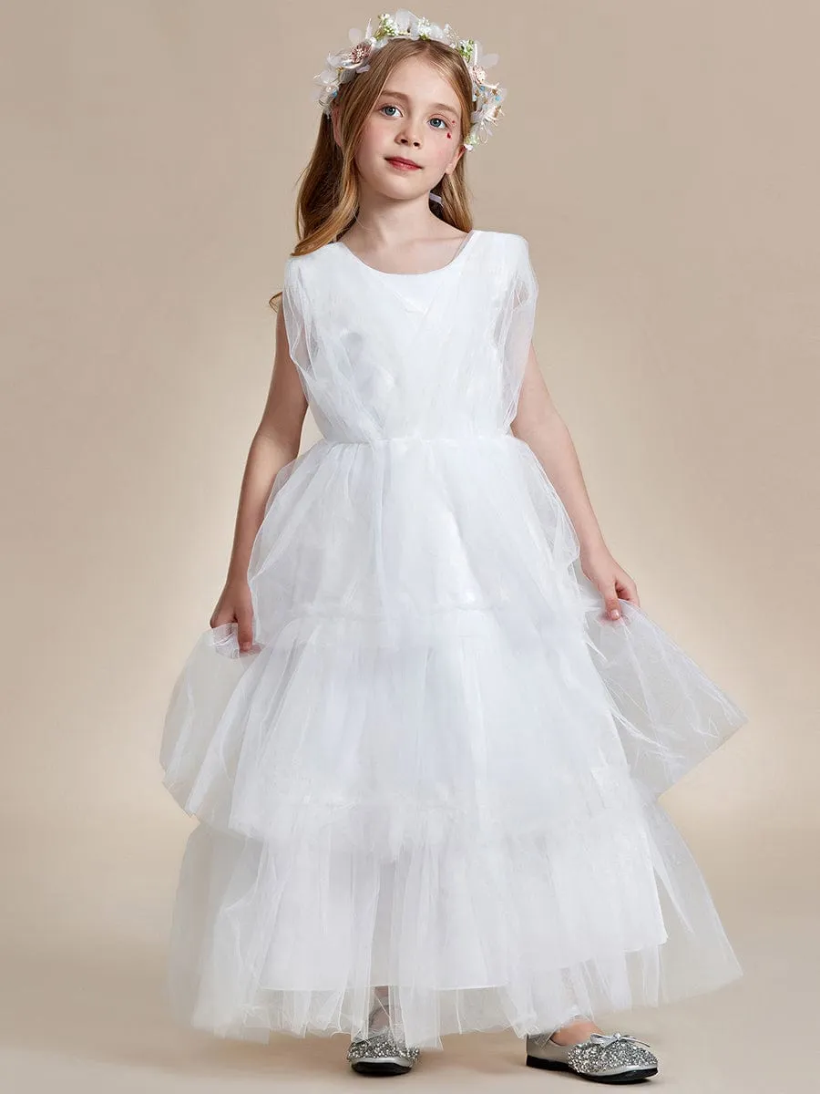 Princess Style Layered Cake Long Tulle Flower Girls Dress