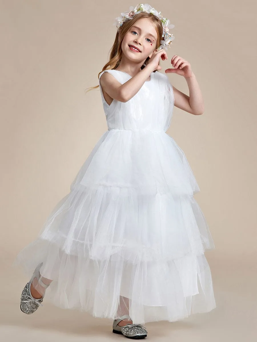 Princess Style Layered Cake Long Tulle Flower Girls Dress