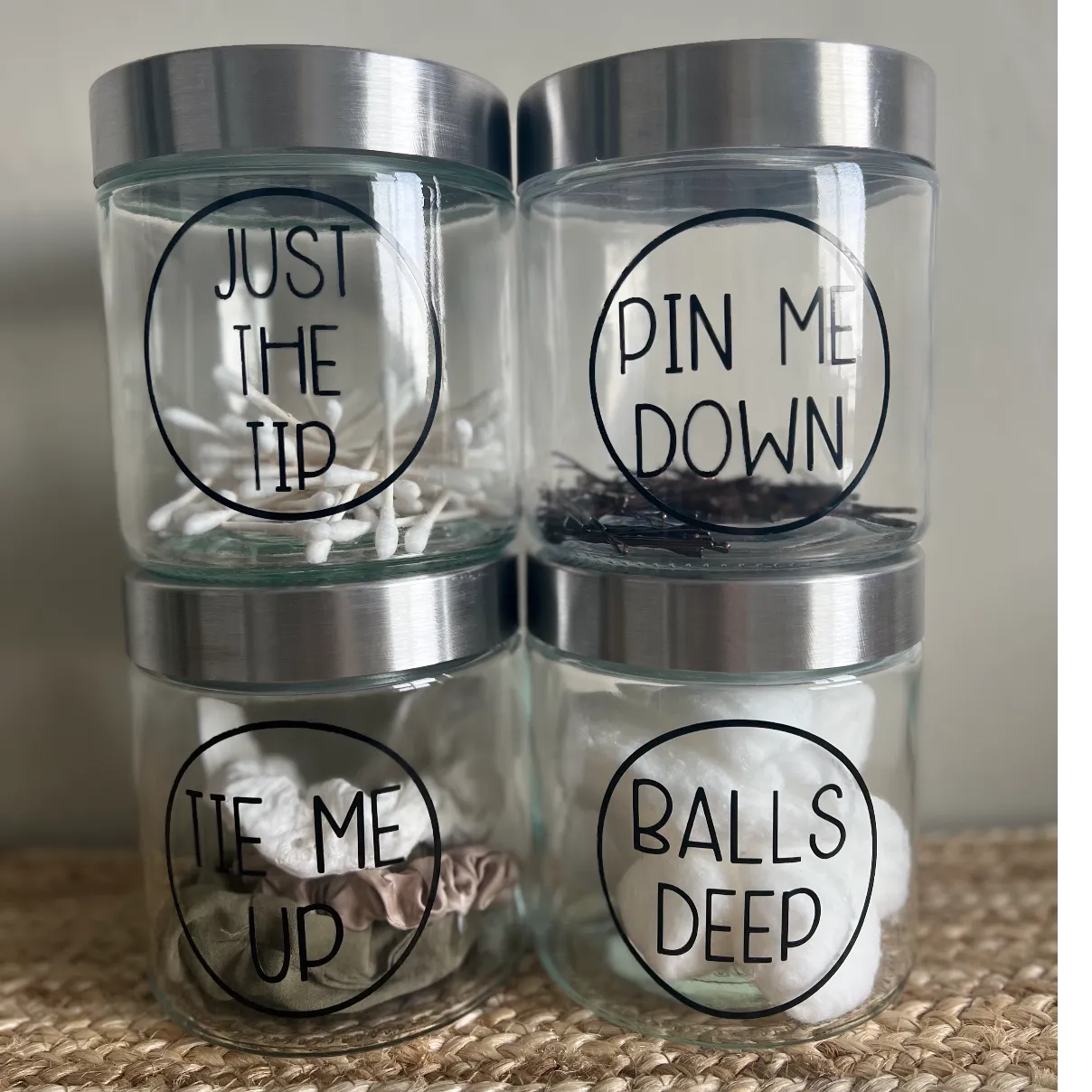 "Balls Deep" glass Cotton Ball jar