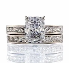 Radiant And Princess Cut Cubic Zirconia Bridal Set In Sterling Silver