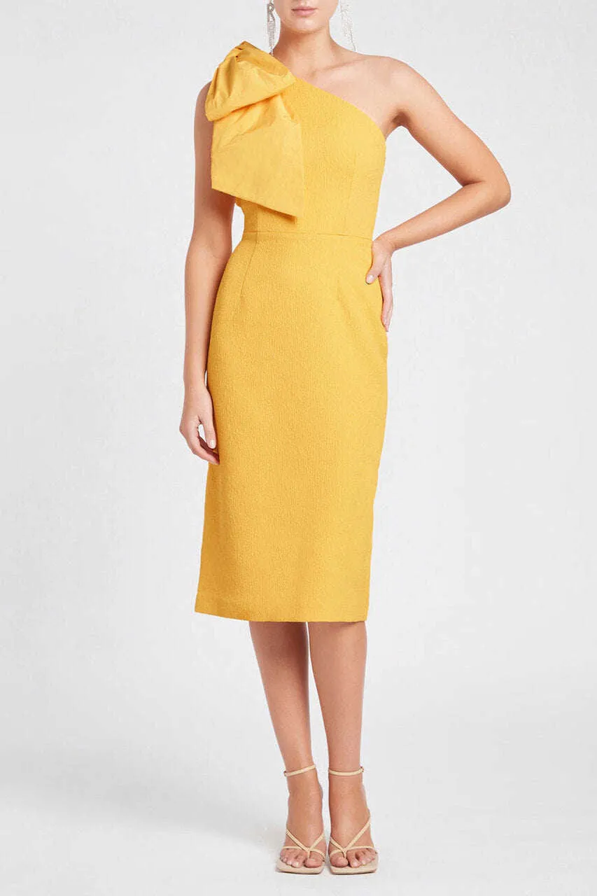 REBECCA VALLANCE Calla One Shoulder Dress Midi (Yellow) - $699