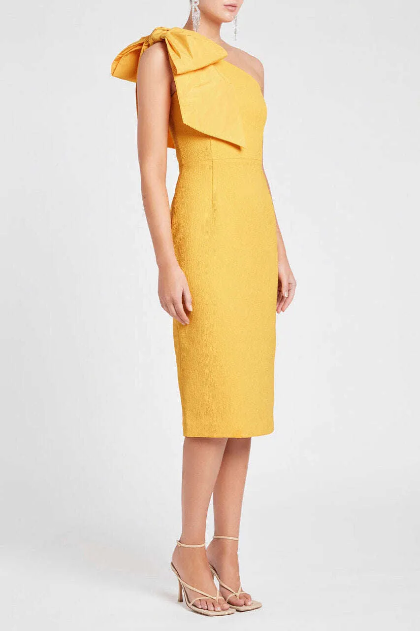 REBECCA VALLANCE Calla One Shoulder Dress Midi (Yellow) - $699