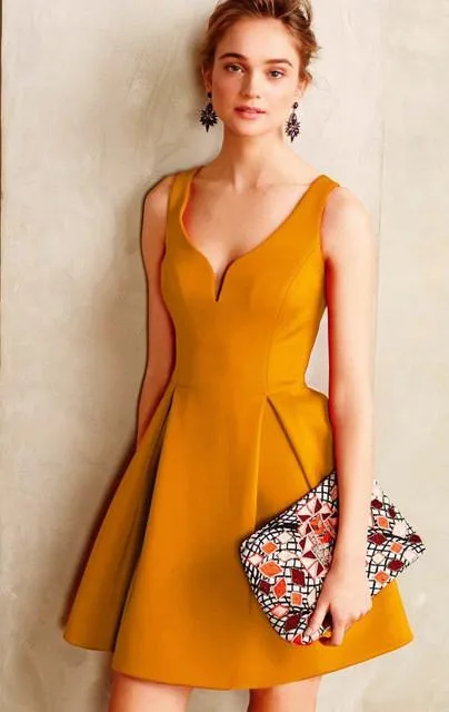 Sexy Autumn Backless A Line Dress with Deep V-Neck