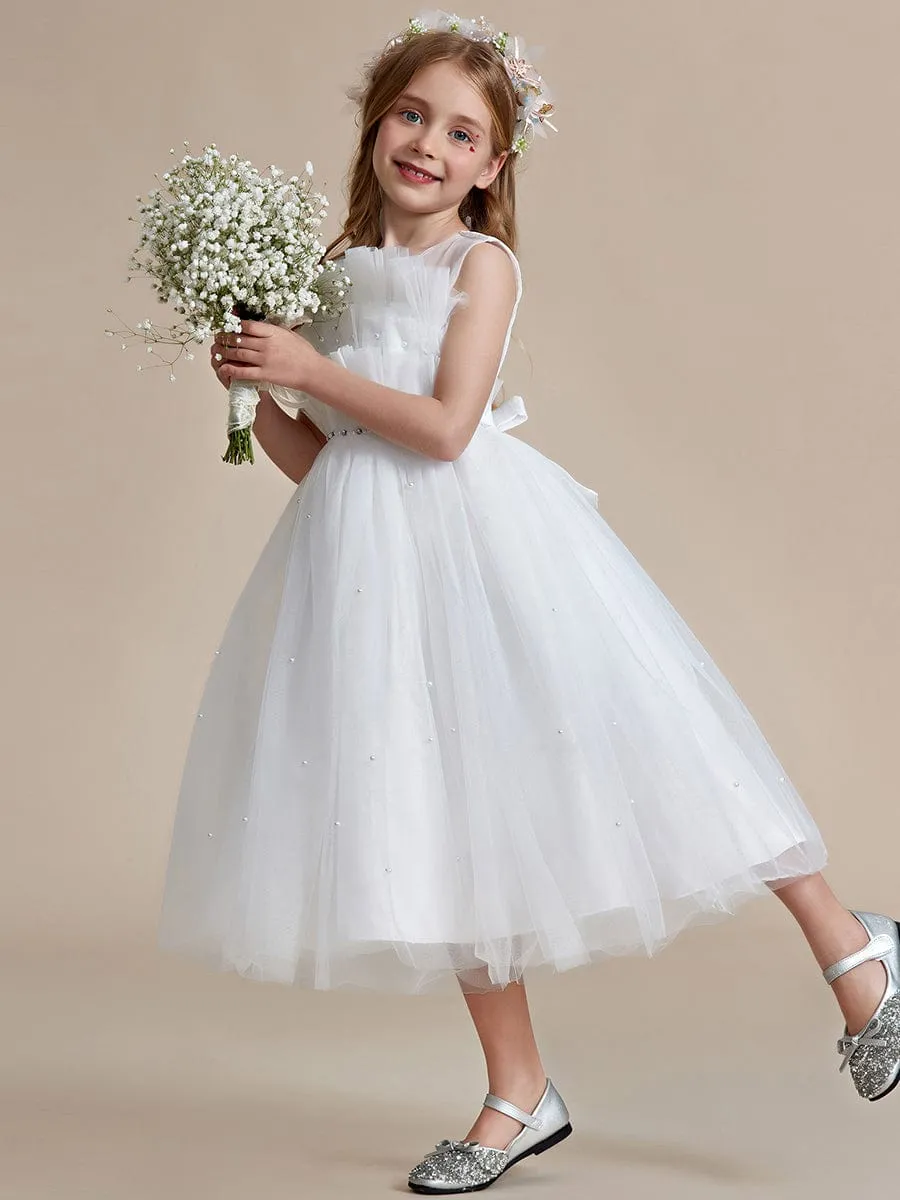 Shiny Flower Girl Dress with layer of tulle on the princess chest