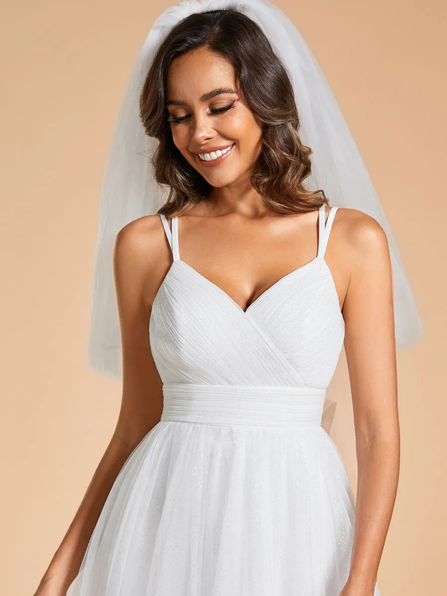 Shiny Spaghetti Straps Wedding Dresses With Back Bow