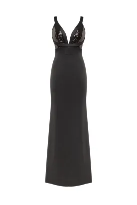 Show-stealer black maxi dress with a V-neckline, Smoky Quartz